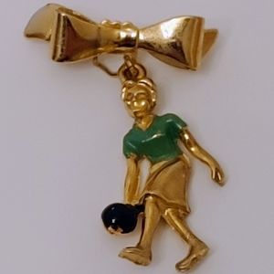 Bowling brooch vintage enamel 1950's